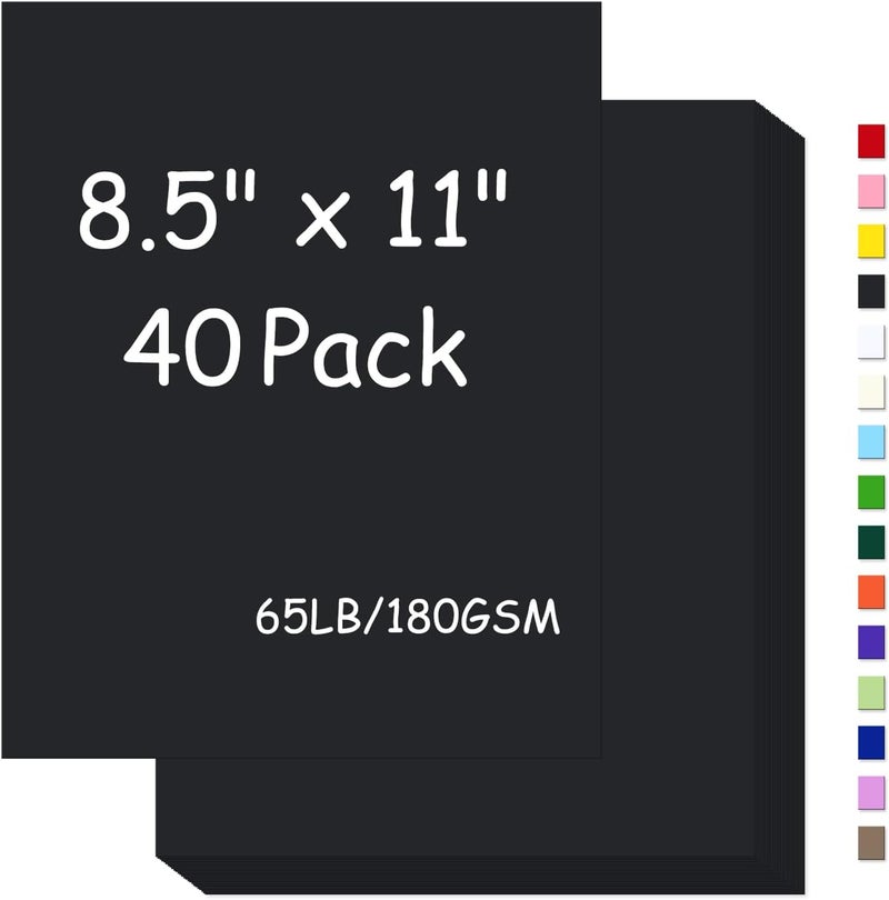 FLIPPED Cardstock 8.5 x 11,Cardstock Paper 65lb/180gsm,Card Stock for Printer,Cover Card stock Paper for Printer,Drawing,Gift tags,Invitations, Christmas Card Making (Black, 40 Sheets) - Image 1